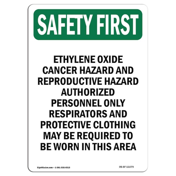 OSHA, 5" Height, Decal, 5" H, Portrait, PK10, Ethylene Oxide Cancer Hazard And